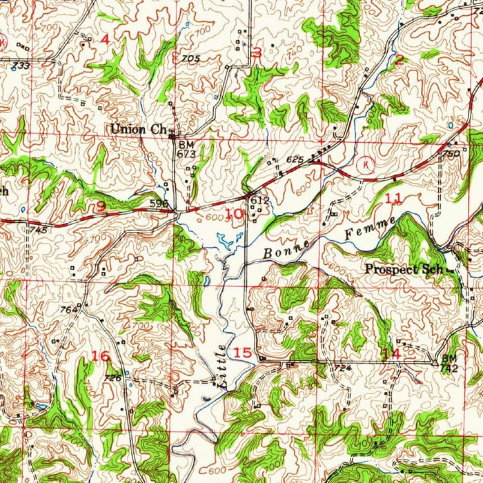 Old Map of Columbia, Missouri by USGS, 1948 – Missouri River, Rock Bridge & Perche Creek