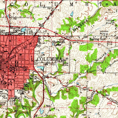 Old Map of Columbia, Missouri by USGS, 1948 – Missouri River, Rock Bridge & Perche Creek