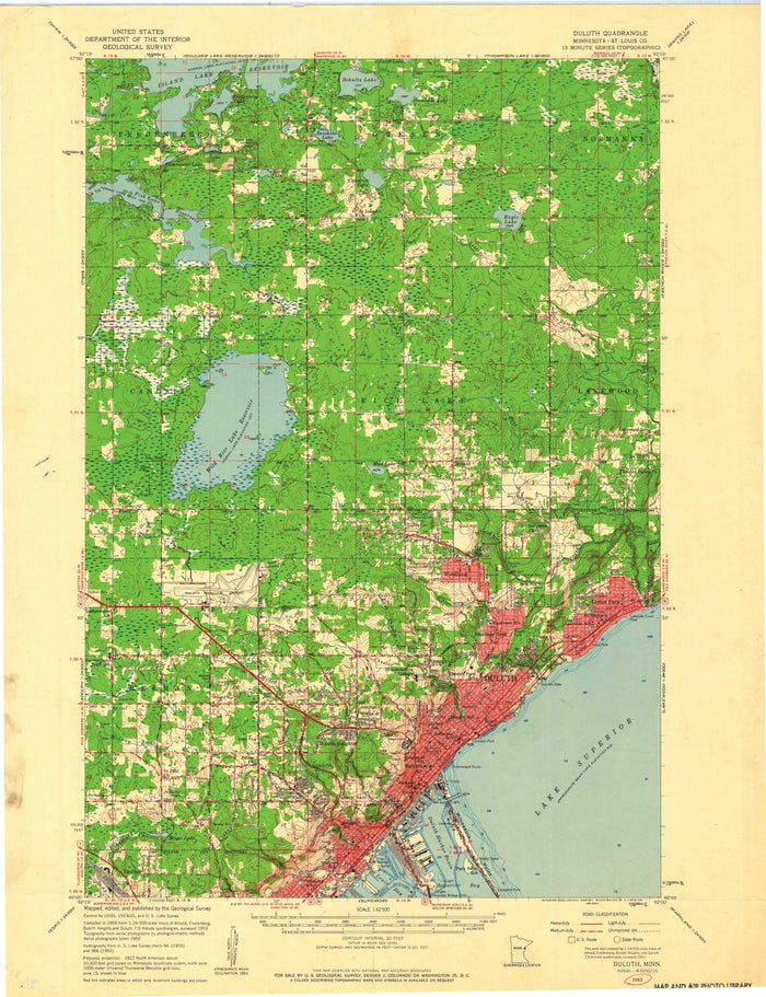 Old Map of Duluth, Minnesota by USGS, 1953 – Lake Superior & St. Louis River