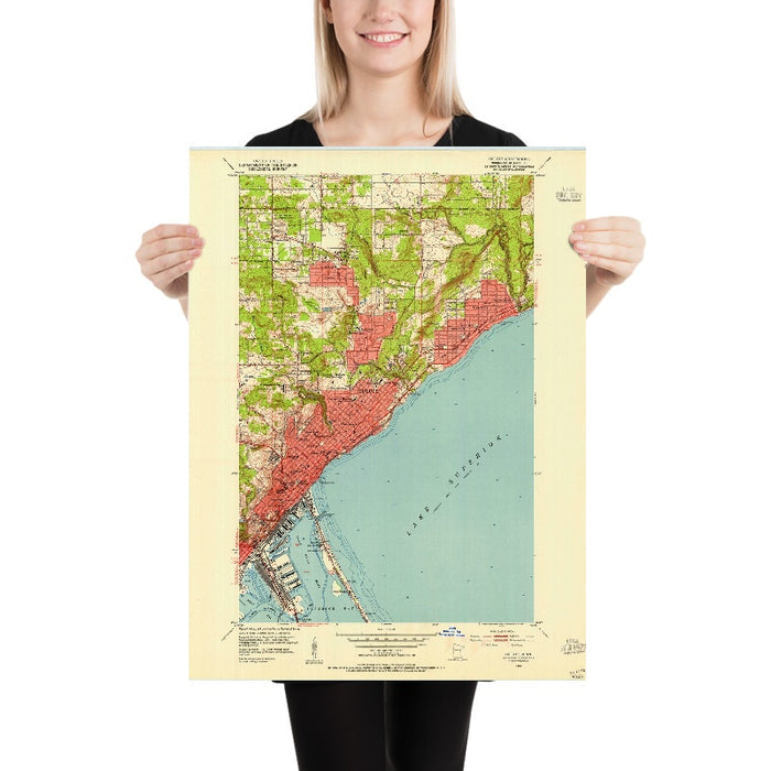 Old Map of Duluth, Minnesota by USGS, 1953 – Lake Superior, Superior Bay & St. Louis River