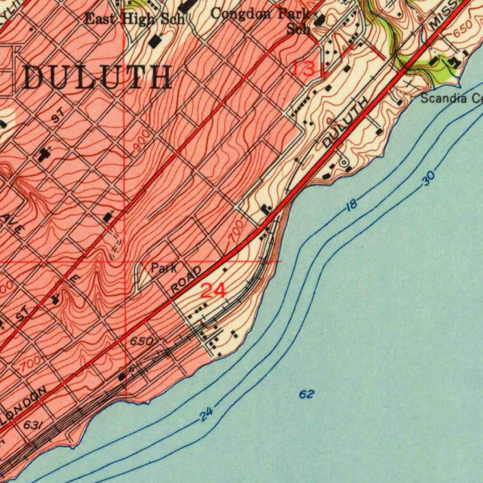 Old Map of Duluth, Minnesota by USGS, 1953 – Lake Superior, Superior Bay & St. Louis River