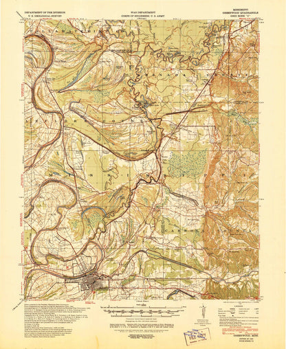 Old Map of Greenwood, Mississippi by USGS, 1940 – Yazoo & Tallahatchie Rivers, Mississippi Delta