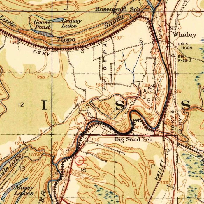 Old Map of Greenwood, Mississippi by USGS, 1940 – Yazoo & Tallahatchie Rivers, Mississippi Delta