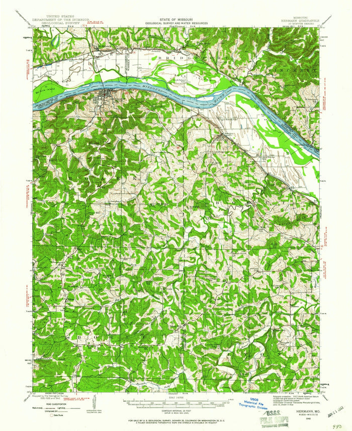 Old Map of Hermann, Missouri by USGS, 1942 – Missouri River & Historic Wine Country