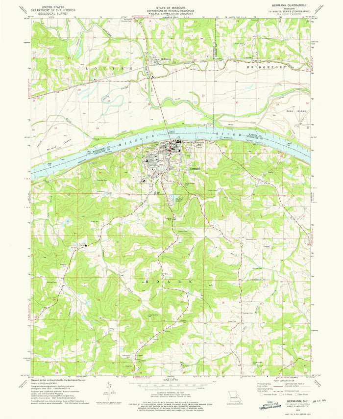Old Map of Hermann, Missouri by USGS, 1974 – Missouri River & Gasconade River