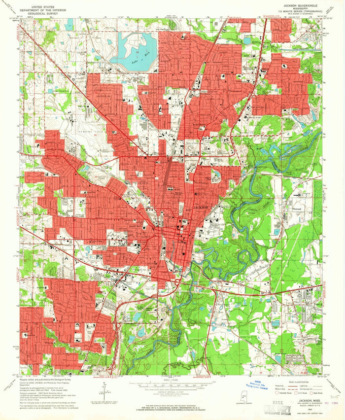 Old Map of Jackson, Mississippi by USGS, 1963 – Pearl River, Byram & LeFleur's Bluff