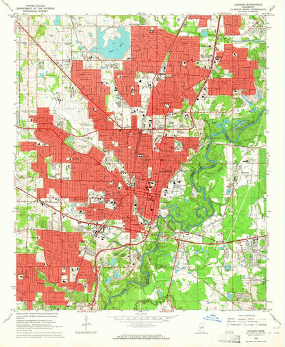 Old Map of Jackson, Mississippi by USGS, 1963 – Pearl River, Byram & LeFleur's Bluff