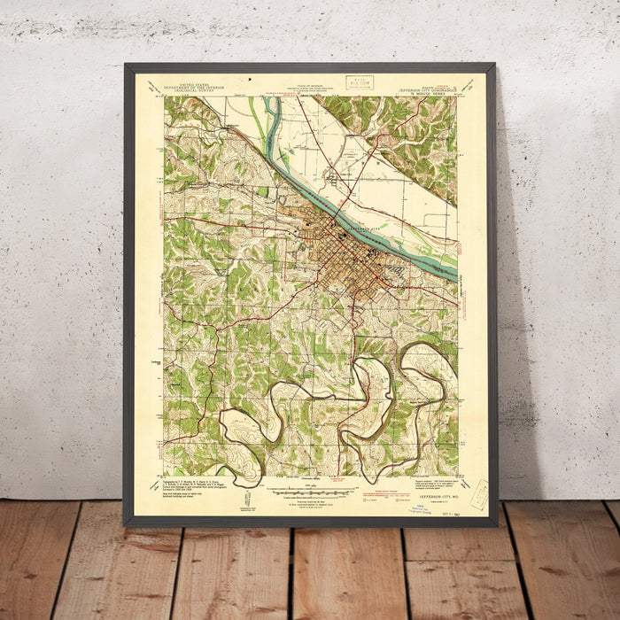Old Map of Jefferson City, Missouri by USGS, 1939 – Missouri River, Cedar City & State Capitol