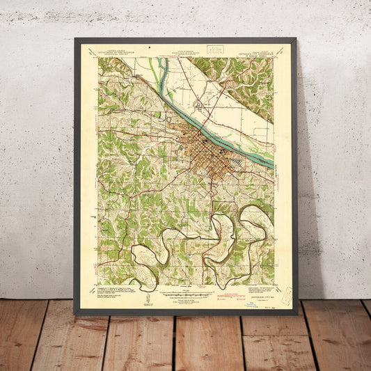 Old Map of Jefferson City, Missouri by USGS, 1939 – Missouri River, Cedar City & State Capitol