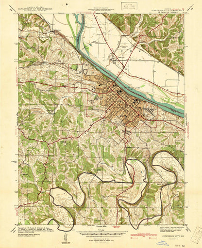 Old Map of Jefferson City, Missouri by USGS, 1939 – Missouri River, Cedar City & State Capitol