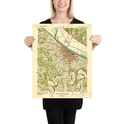 Old Map of Jefferson City, Missouri by USGS, 1939 – Missouri River, Cedar City & State Capitol