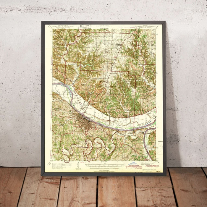 Old Map of Jefferson City, Missouri by USGS, 1942 – Missouri River, Osage River & Lake of the Ozarks