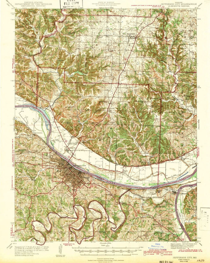 Old Map of Jefferson City, Missouri by USGS, 1942 – Missouri River, Osage River & Lake of the Ozarks
