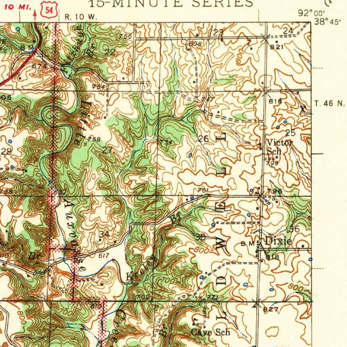Old Map of Jefferson City, Missouri by USGS, 1942 – Missouri River, Osage River & Lake of the Ozarks