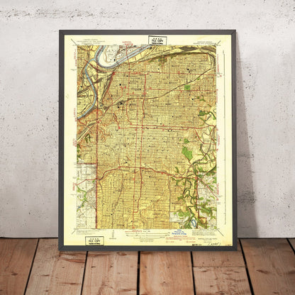 Old Map of Kansas City, Missouri by USGS, 1940 – Missouri River, Kansas River & Westport
