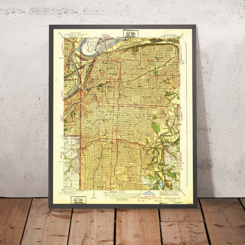 Old Map of Kansas City, Missouri by USGS, 1940 – Missouri River, Kansas River & Westport