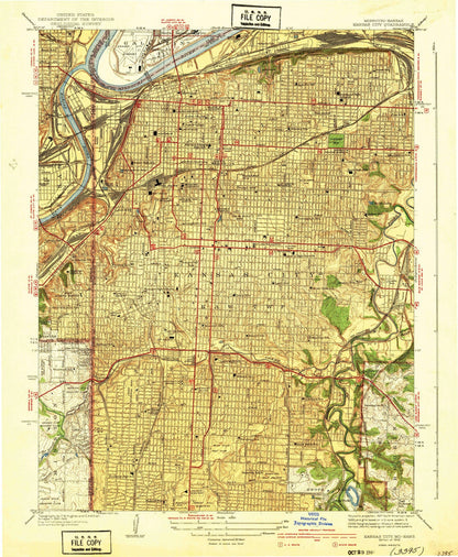 Old Map of Kansas City, Missouri by USGS, 1940 – Missouri River, Kansas River & Westport