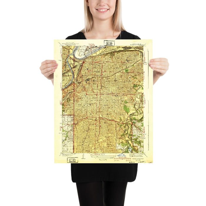 Old Map of Kansas City, Missouri by USGS, 1940 – Missouri River, Kansas River & Westport