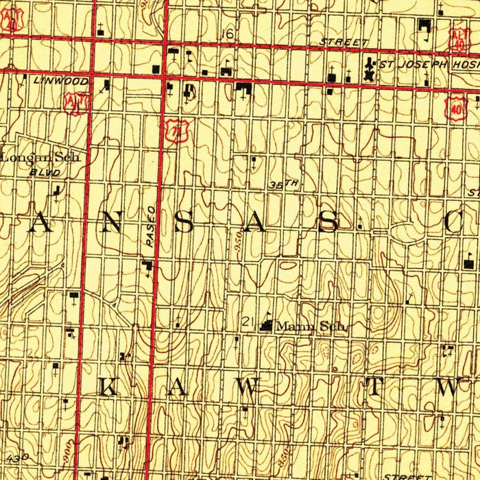 Old Map of Kansas City, Missouri by USGS, 1940 – Missouri River, Kansas River & Westport