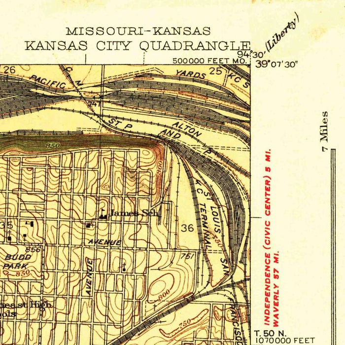 Old Map of Kansas City, Missouri by USGS, 1940 – Missouri River, Kansas River & Westport