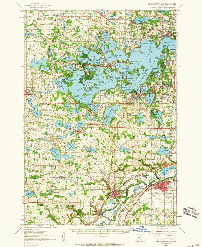 Old Map of Lake Minnetonka, Minnesota by USGS, 1958 – Excelsior, Wayzata & Crystal Bay