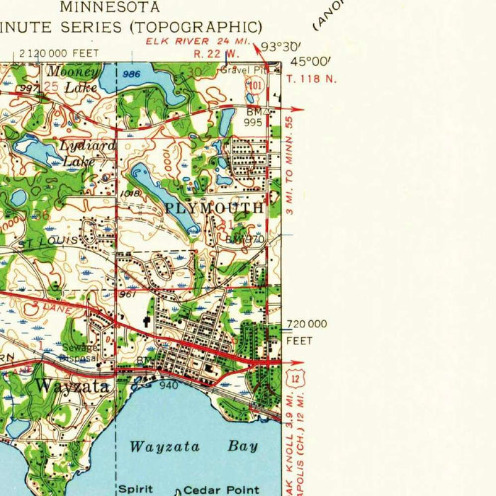Old Map of Lake Minnetonka, Minnesota by USGS, 1958 – Excelsior, Wayzata & Crystal Bay
