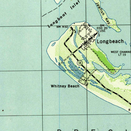 Old Map of Longboat Key, Florida by USGS, 1944 – Bradenton Beach, Sarasota Bay & Palma Sola Bay