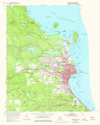 Old Map of Marquette, Michigan by USGS, 1954 – Lake Superior, Presque Isle Park & Negaunee