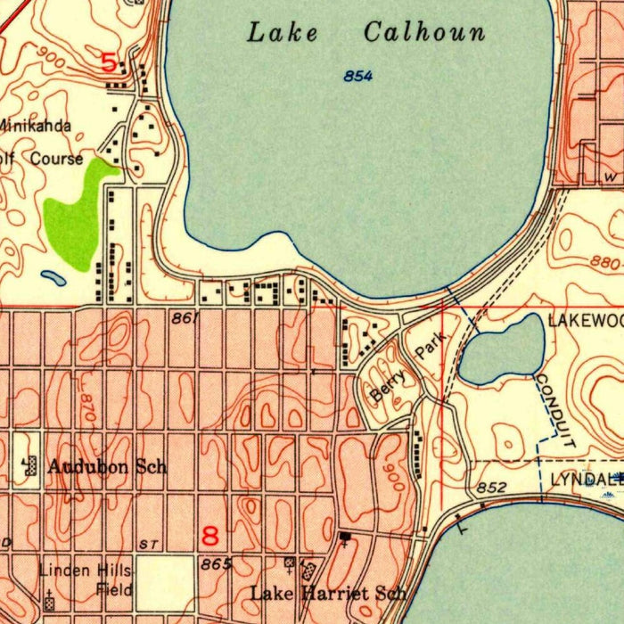 Old Map of Minneapolis, Minnesota by USGS, 1952 – Edina, Lake Calhoun & Lake Harriet