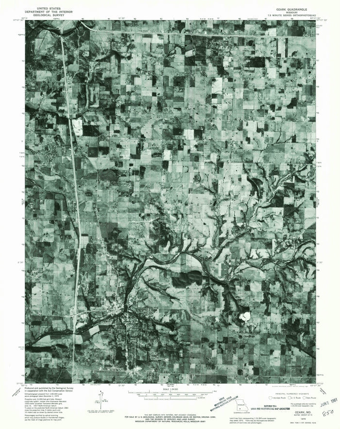 Old Map of Ozark, Missouri by USGS, 1979 – Finley River & Christian County