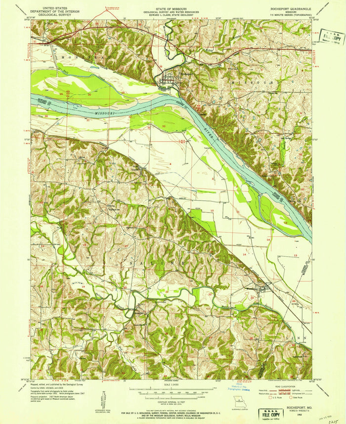 Old Map of Rocheport, Missouri by USGS, 1952 – Missouri River Valley & Railways