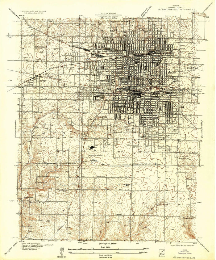 Old Map of Springfield, Missouri by USGS, 1935 – Ozarks, Jordan Creek & Wilson’s Creek