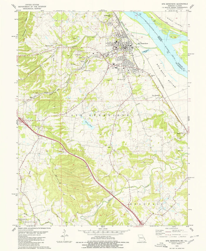Old Map of Ste. Genevieve, Missouri by USGS, 1979 – Mississippi River & Pigeon Creek