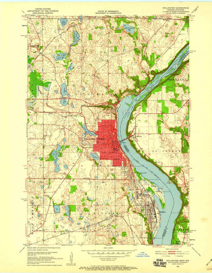 Old Map of Stillwater, Minnesota by USGS, 1951 – St. Croix River & Lake St. Croix