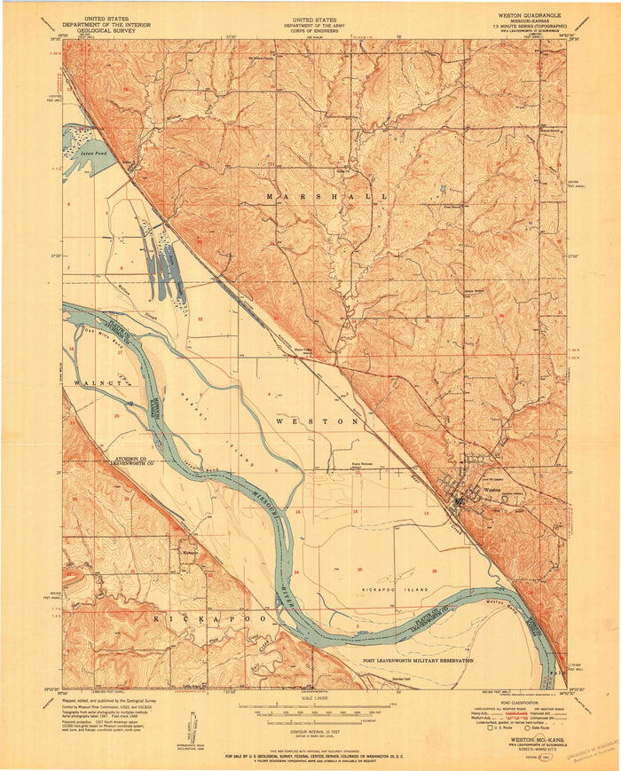 Old Map of Weston, Missouri by USGS, 1951 – Missouri River & Fort Leavenworth