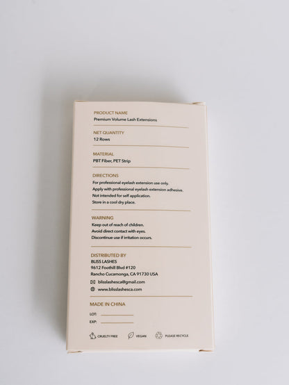 Back of Bliss Lashes Premium Volume Lash Extensions packaging