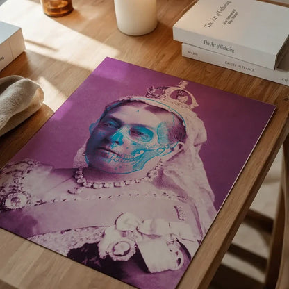 Queen Victoria skull colour print on purple archival art paper, featuring a blue skull overlay.