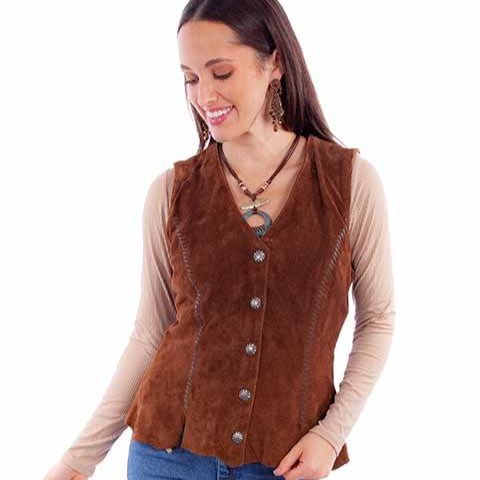 Scully Women's Suede Concho Button Vest in Cafe Brown