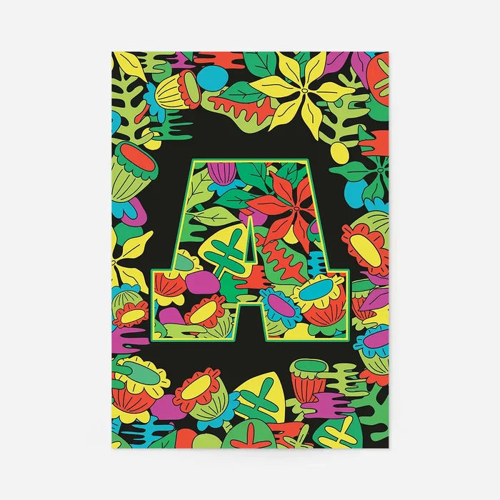 Single Pattern Leafy Letter Personalised Initial Green Print
