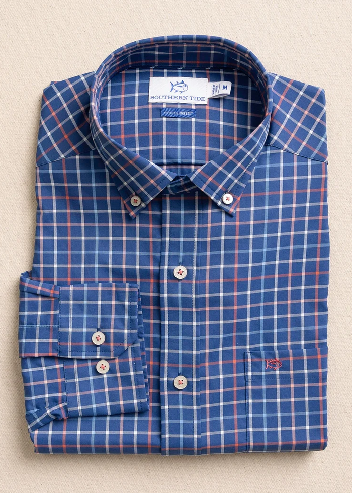 fall Southern Tide Nautical Blue Tradewind Tattersall Coastal Breeze Sportshirt long sleeve button down