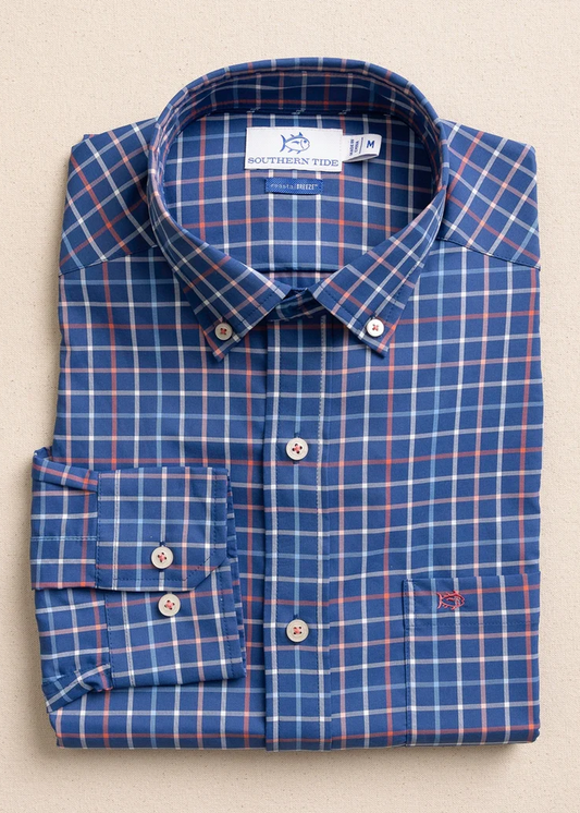 fall Southern Tide Nautical Blue Tradewind Tattersall Coastal Breeze Sportshirt long sleeve button down