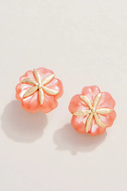 Spartina 449: Carved Flower Stud Earrings Pink Mother-of-Pearl - B Social Boutique