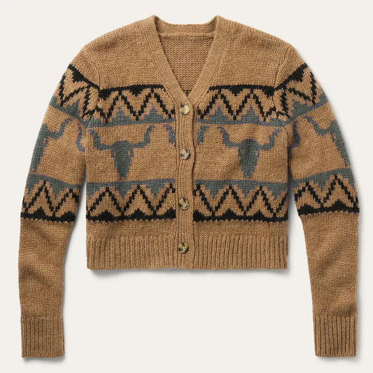 Stetson Women's Steer Head Cropped Cardigan in Brown