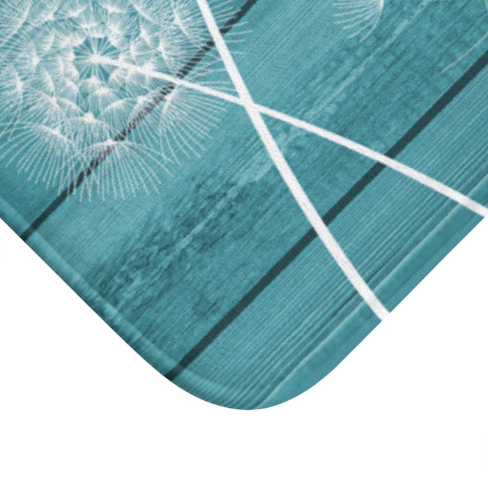 Stylish Teal & White Dandelion Memory Foam Floor Mat - MAT146