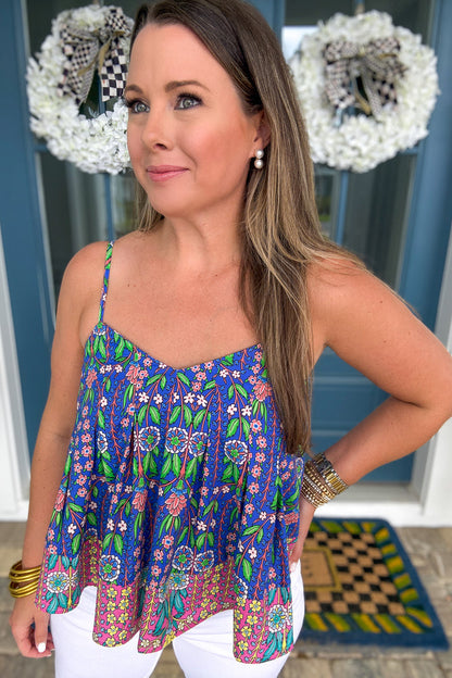 THML: Blue Garden Floral Tank Top - B Social Boutique