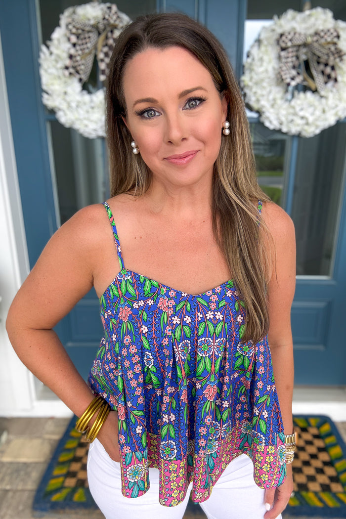 THML: Blue Garden Floral Tank Top - B Social Boutique