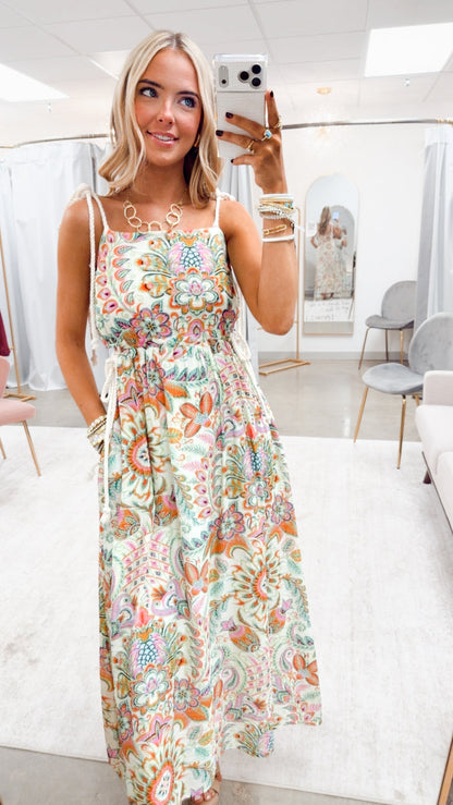 Tropical Boho Midi Dress-Orange Mint