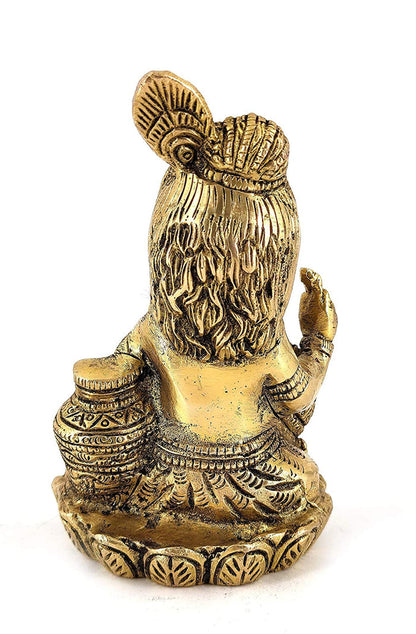 White Whale Lord Baby Krishna-Makhan Bal Krishna Brass Statue Religious Strength God Sculpture Idol