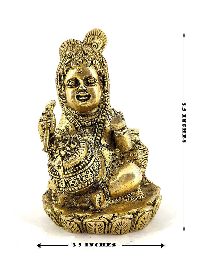 White Whale Lord Baby Krishna-Makhan Bal Krishna Brass Statue Religious Strength God Sculpture Idol