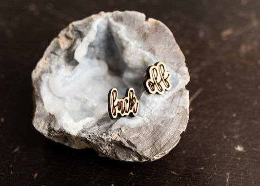 WHOLESALE | Set of 10 | Fuck Off Laser Cut Wood Earrings